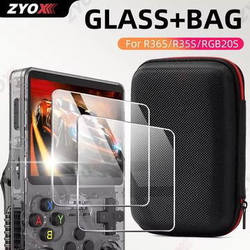 Glass+Bag for R36S/R35S Screen Protector Tempered Glass Film & Portable Storage Case R36S Console Protector Accessories Set