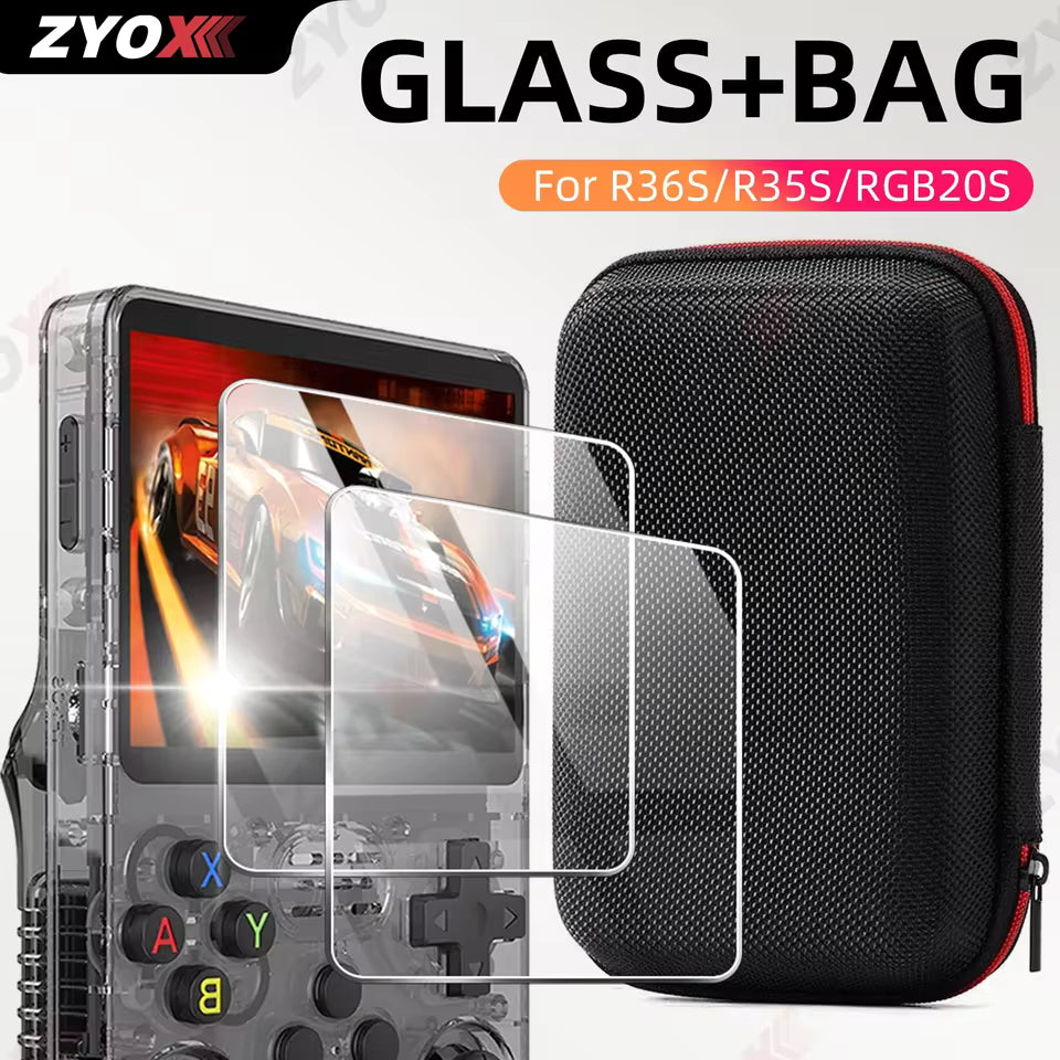 Glass+Bag for R36S/R35S Screen Protector Tempered Glass Film & Portable Storage Case R36S Console Protector Accessories Set